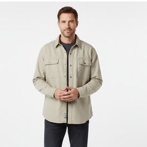 Columbia Men's XL‎ Khaki Fleece Lined Shirt Jacket Long Sleeve Cotton Shacket